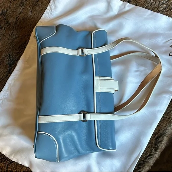 EUC Coach Hampton vintage Bag,Blue & White Leather W/Coach dust bag - Picture 5 of 14